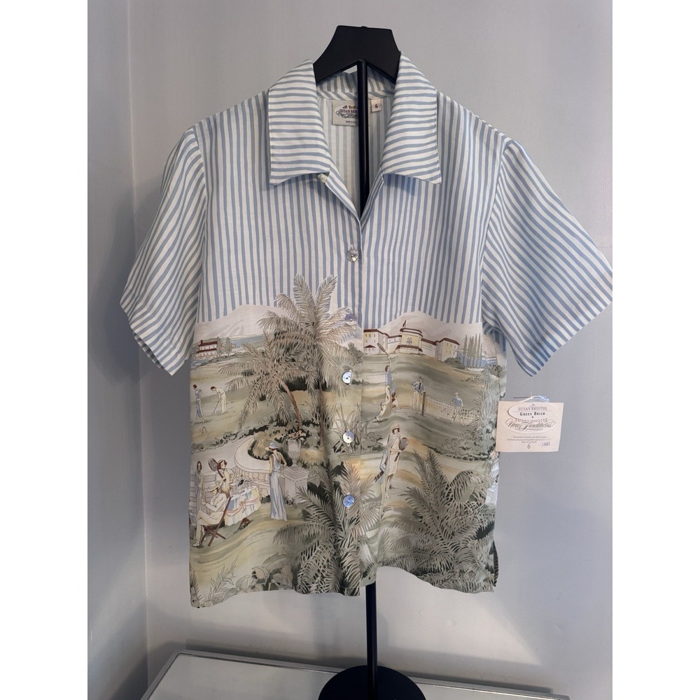 Susan Bristol Greenbrier Scenic Golf Print Button Shirt Womens Sz 6 Coastal NWT